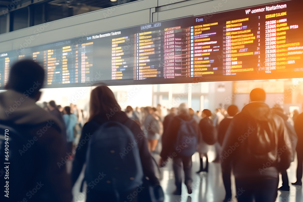 Blurred Crowd of people passengers in an international airport