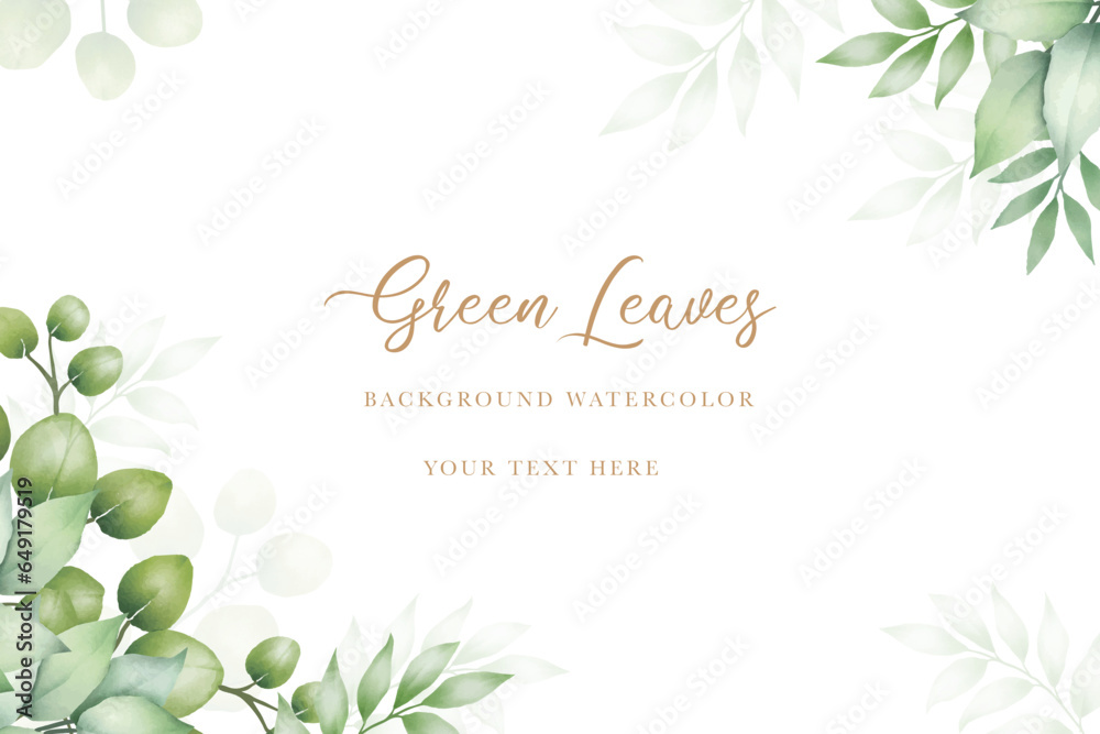 watercolor green leaves background 