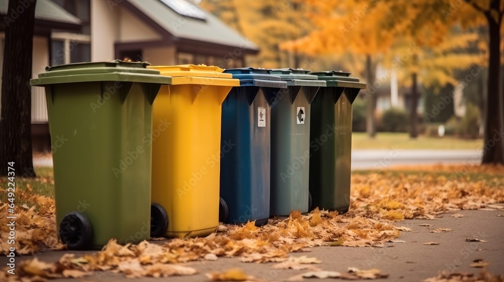 Recycling bins in park, Public recycling bins.