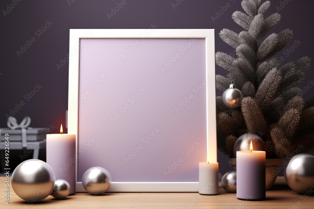 Minimal simple purple mockup frame in front, Simple minimal, Christmas style.