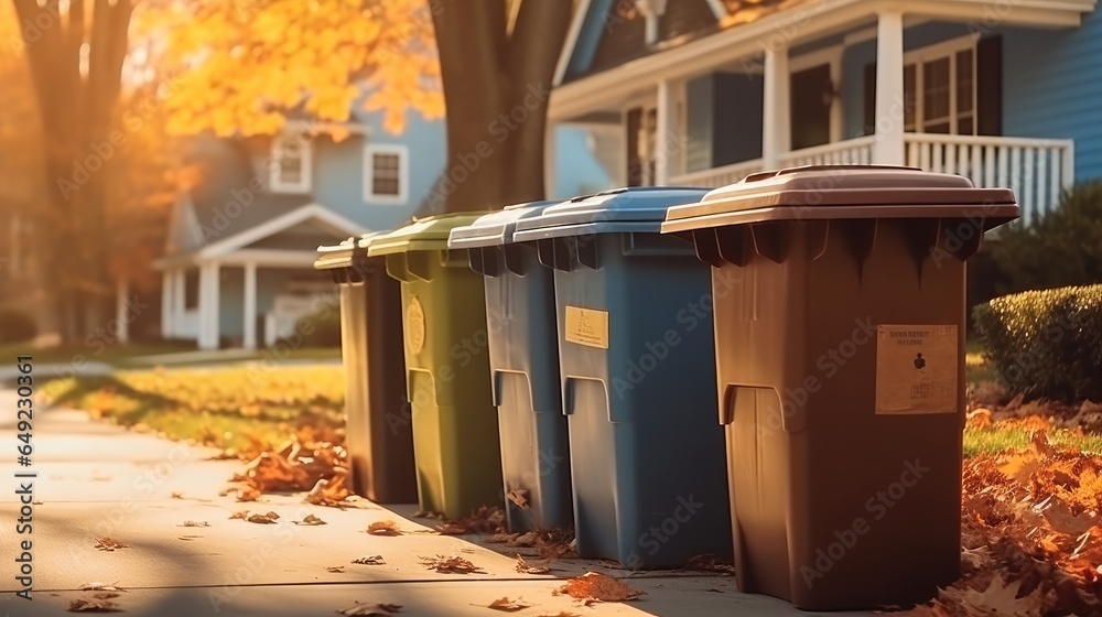 Recycling bins in park, Public recycling bins.