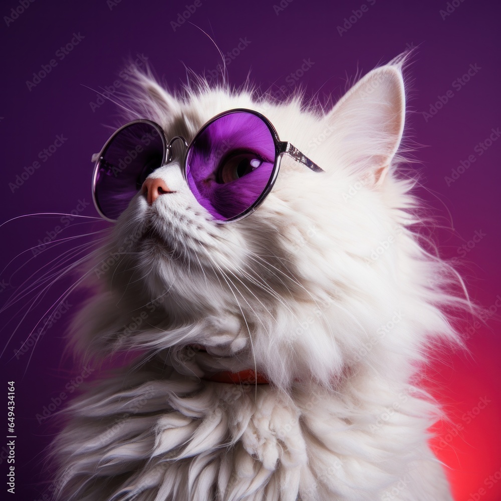 Cool cat in sunglasses on vivid background