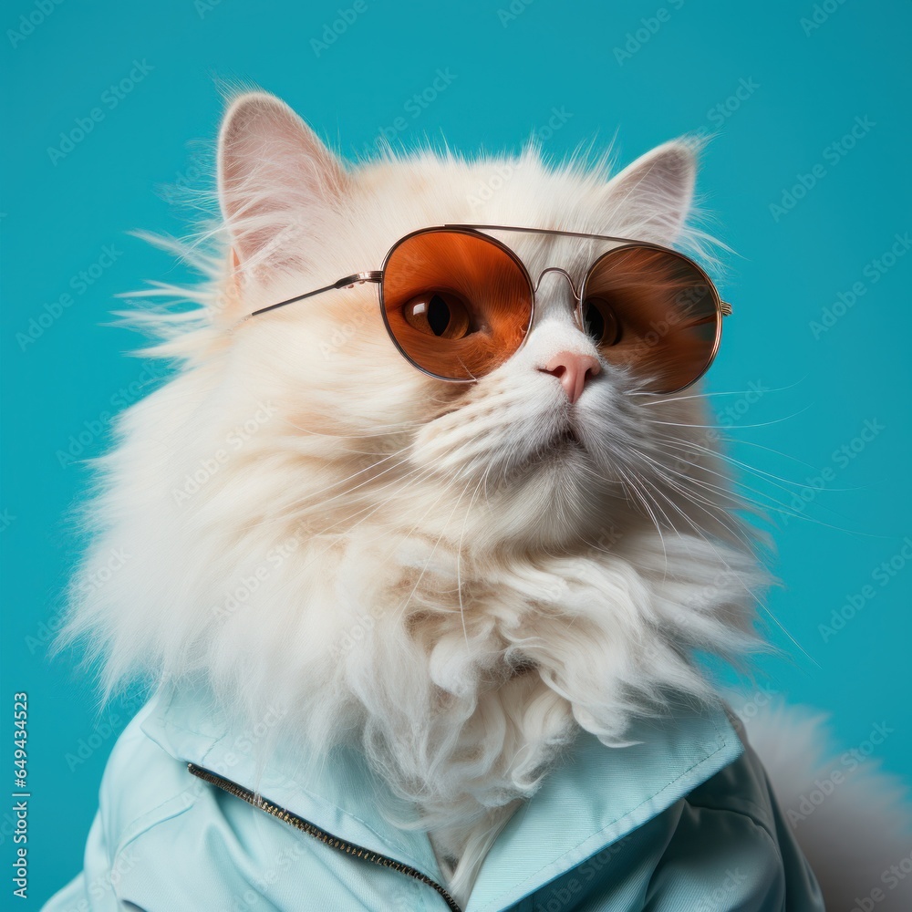 Cool cat in sunglasses on vivid background