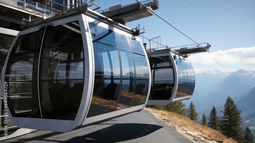 Cable car station, Modern cableway on mountain.