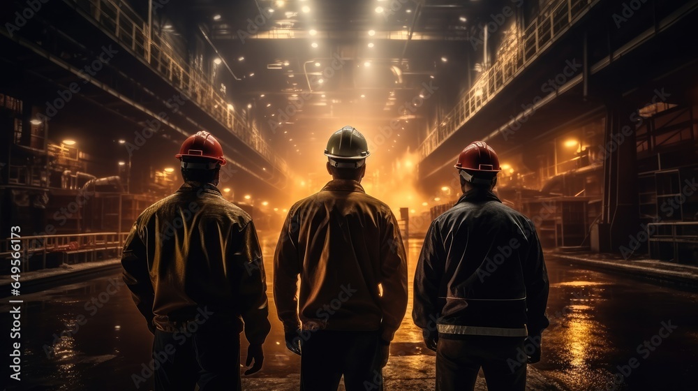 Workers working in heavy industrial plants.