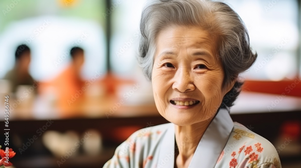 Portrait of happy senior Asian woman in a nursing home.