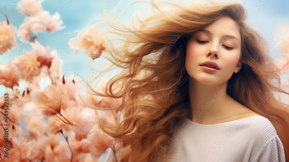 Elegant young woman with beautiful flowers