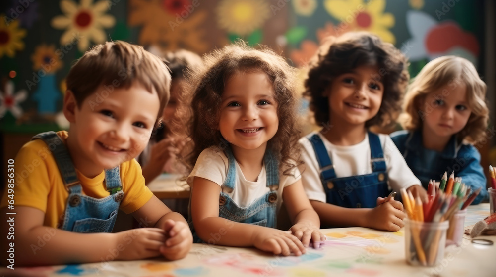 Group of children during a fun arts and painting together.