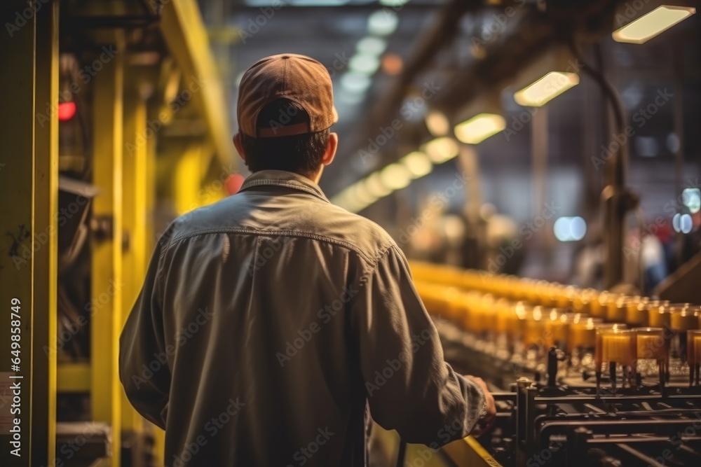 Worker performs a quality check on the assembly line in a factory.