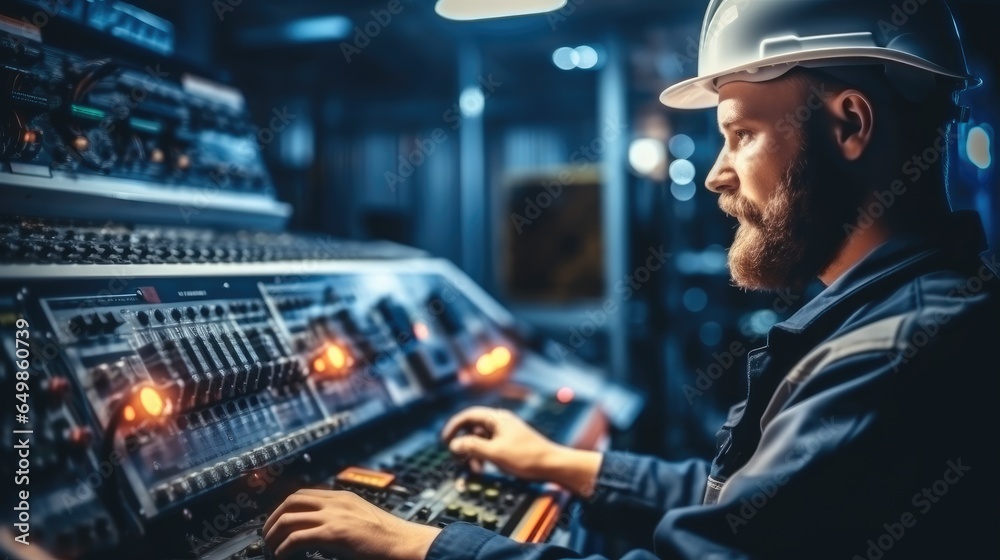 Industrial engineer working at control panel.