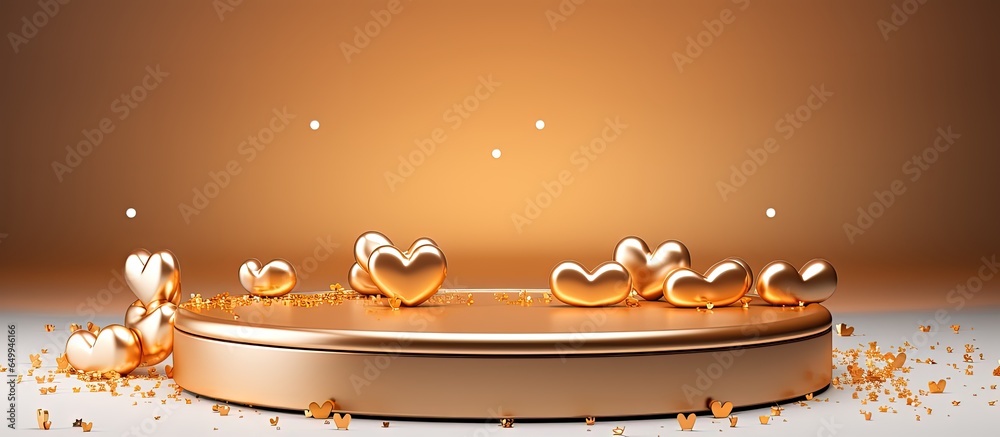 rendered stage with heart decorations for showcasing products on Valentine s Day