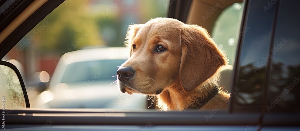 Golden Retriever gazing through car window