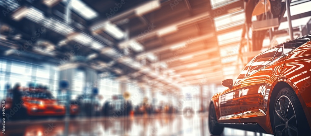 Defocused mechanic service center providing car care in a blurry background