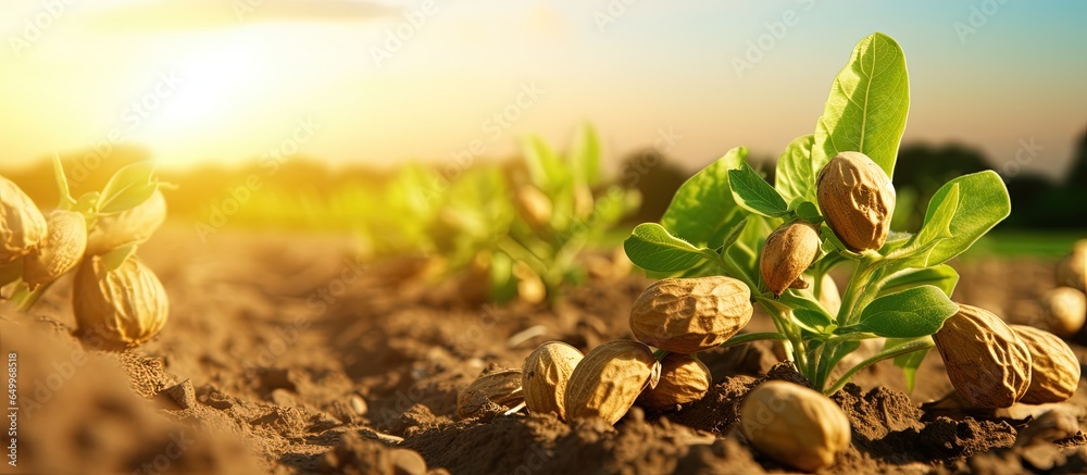 Sunset on a smart technology peanut farm showcasing industrial agriculture