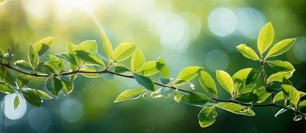 Sunlit leaves against a blurred green backdrop