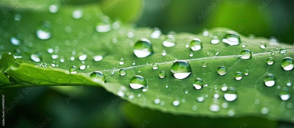 Plant biochemistry structure with morning dew on grass leaf