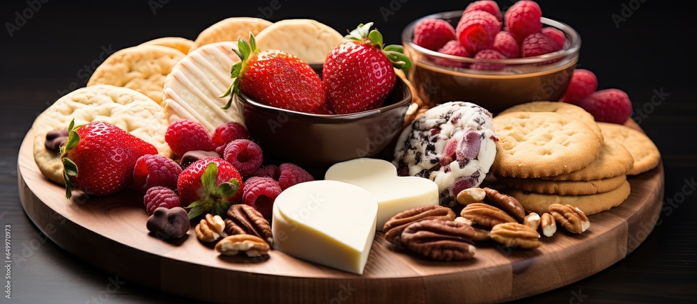 Assorted sweets on a Valentine s Day cheese platter