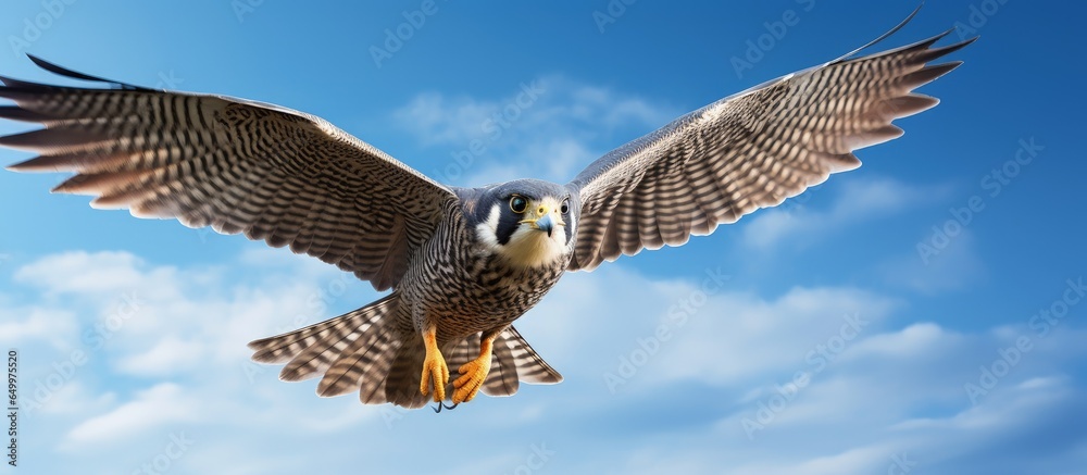 Skyward flight of hobby bird with blue sky backdrop