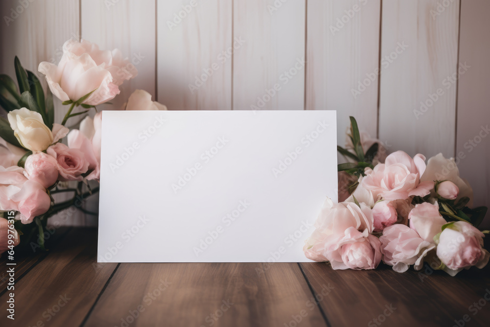 Blank white canvas and floral decor. ai generative