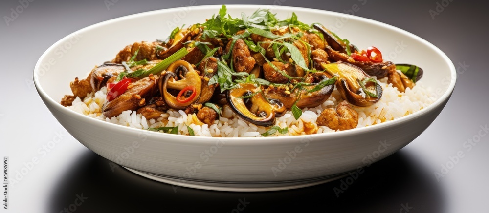 Thai style stir fried clams with Holy Basil served with steamed rice