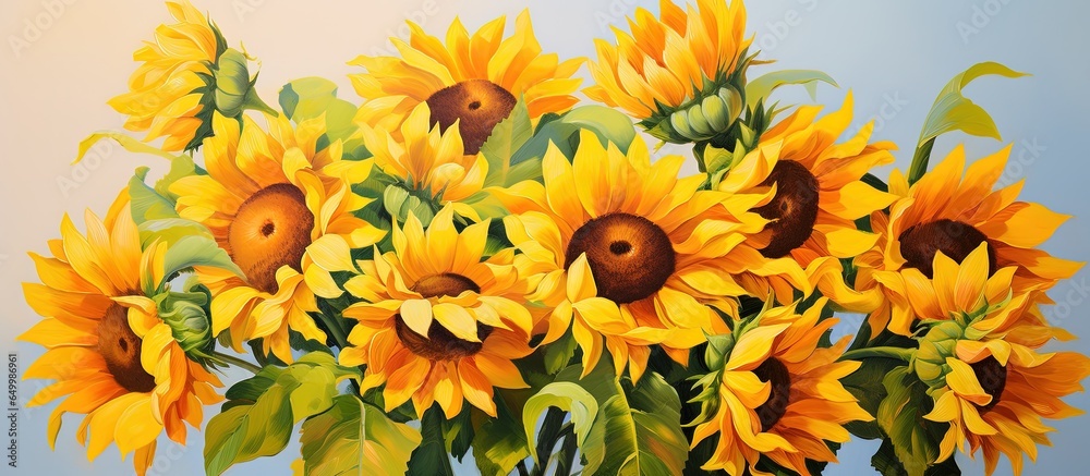 Creating a vibrant handmade painting of sunflowers using yellow oil paints on canvas as a hobby