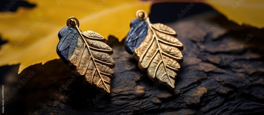 Handcrafted polymer clay earrings with leaf stamp design