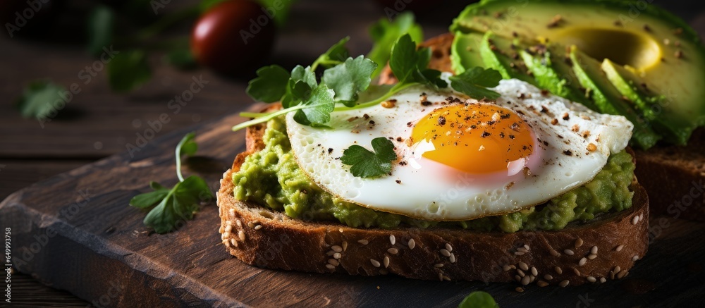 Nutritious morning meal Avocado and egg on toast