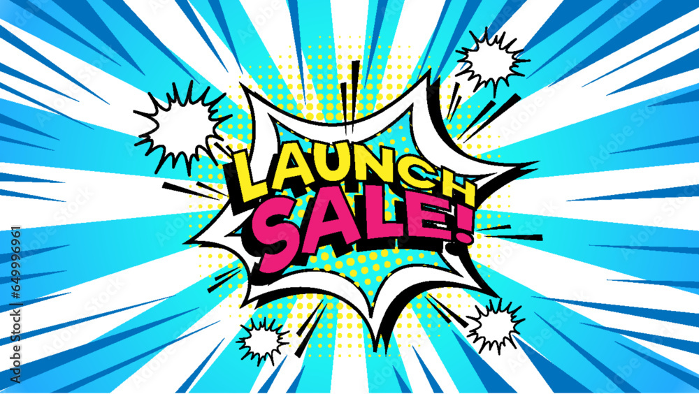 Retro Comic Style Launch Sale Icon on Background