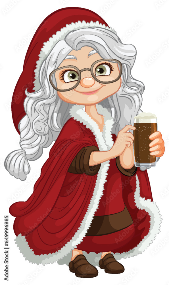 Winter Santa Claus Coat: Middle-Age Woman with Glasses