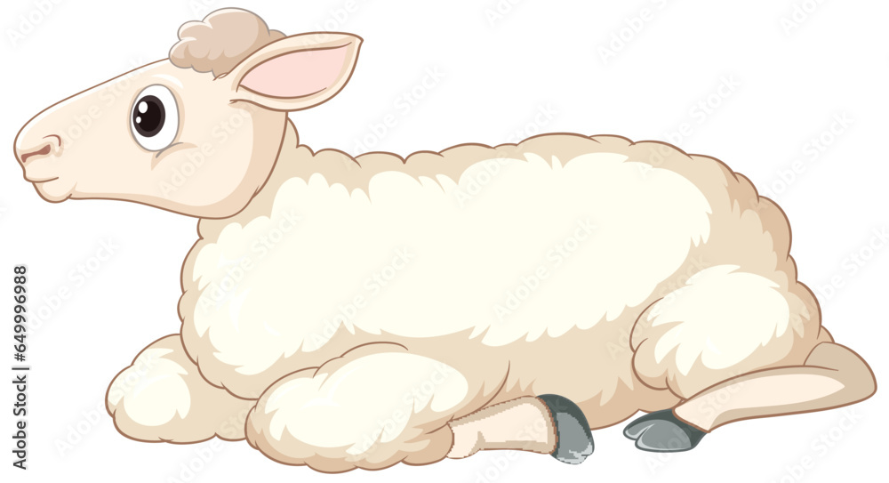 Playful White Sheep Cartoon Sitting and Laying