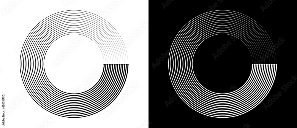 Abstract background with lines in circle. Art design spiral as logo or icon. A black figure on a white background and an equally white figure on the black side.