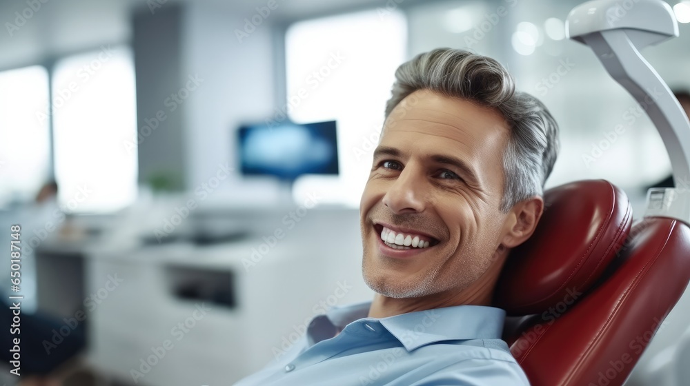 Cleaning and repairing teeth, Adult man client patient at a dental clinic.