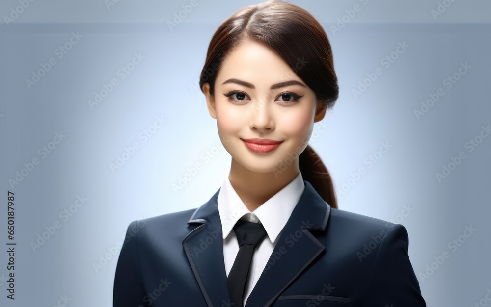 Beautiful young Asian woman stewardess with uniform standing isolated on white background.