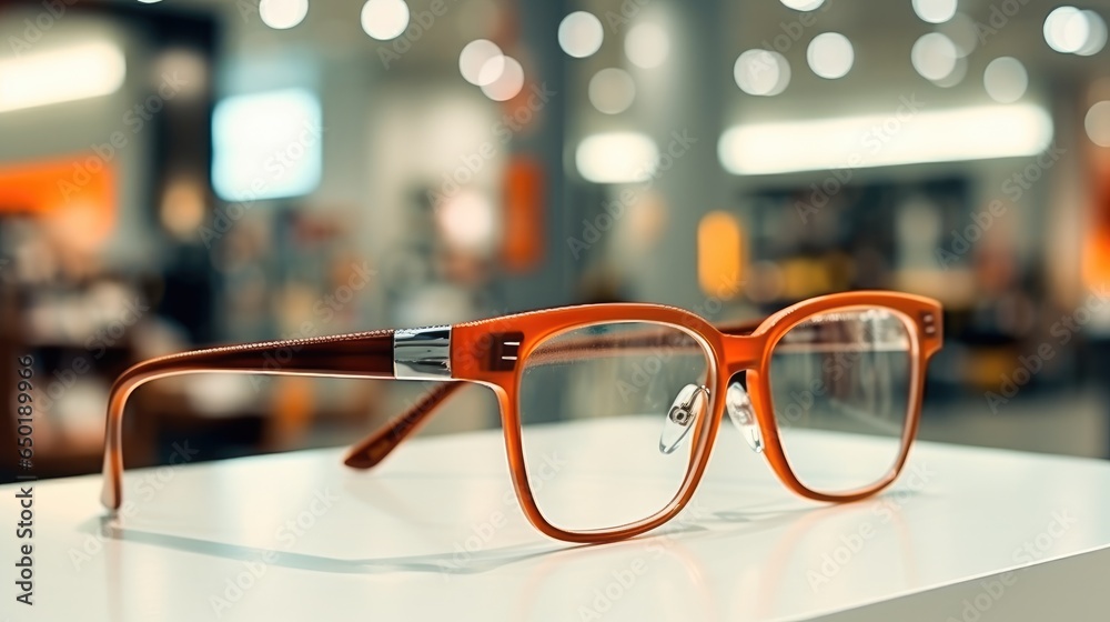 Glasses in store retail at shopping mall.