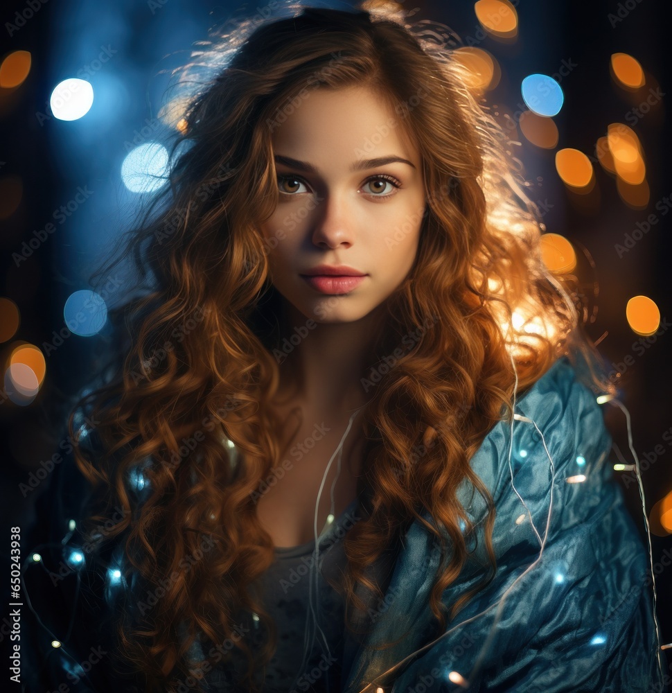 A young beautiful girl showing lights