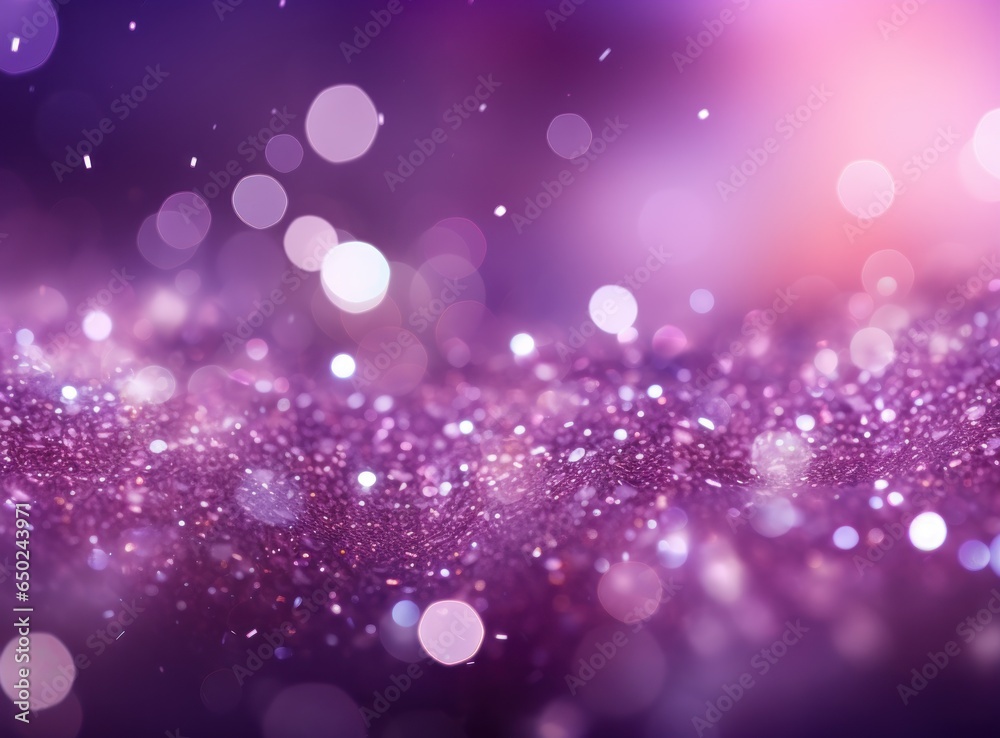 Purple and silver glitter bokeh background with light diffraction