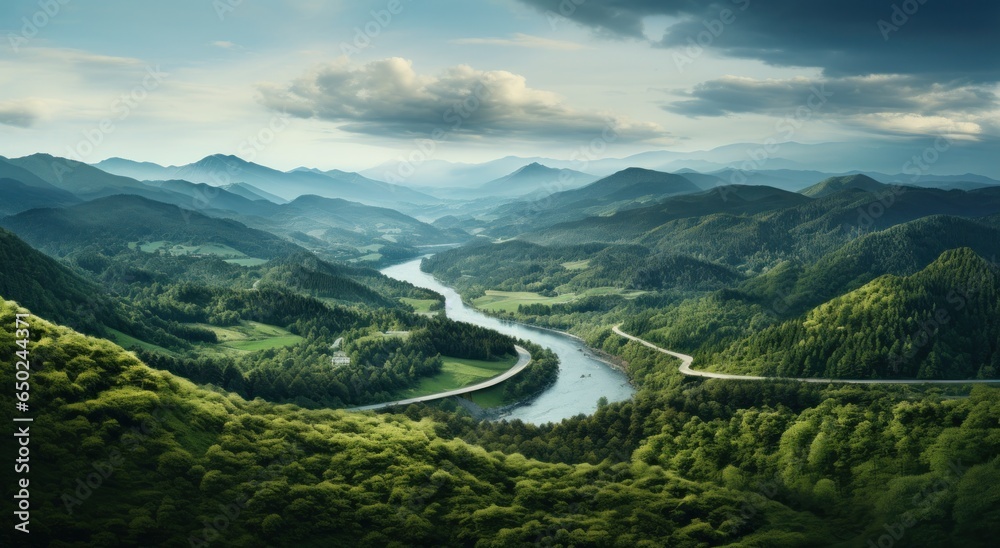 Aerial view of a mountain road