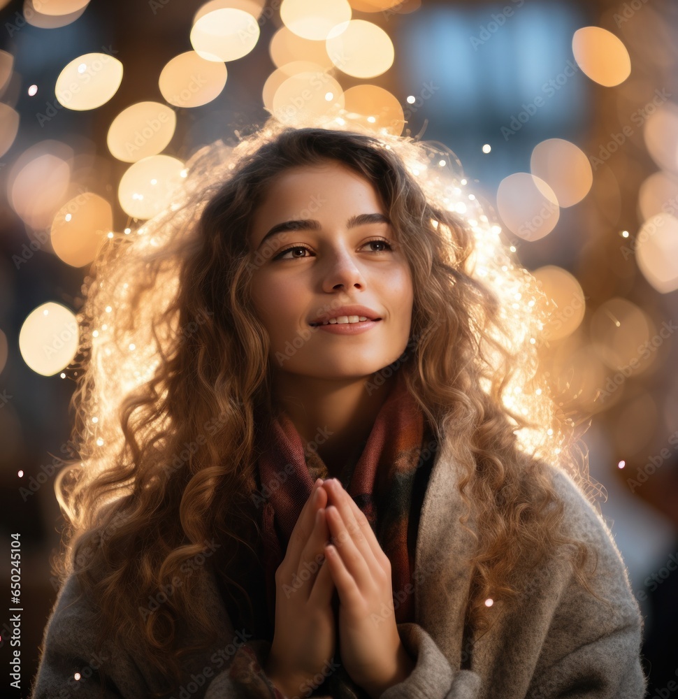 Beautiful girl with sparkling lights