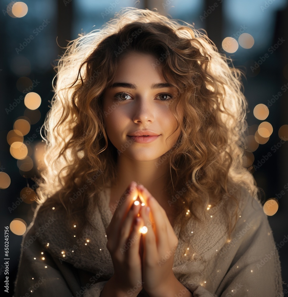 Beautiful girl with sparkling lights