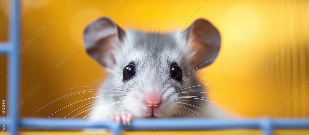 Cute baby mouse peeking from window love for pets at home concept