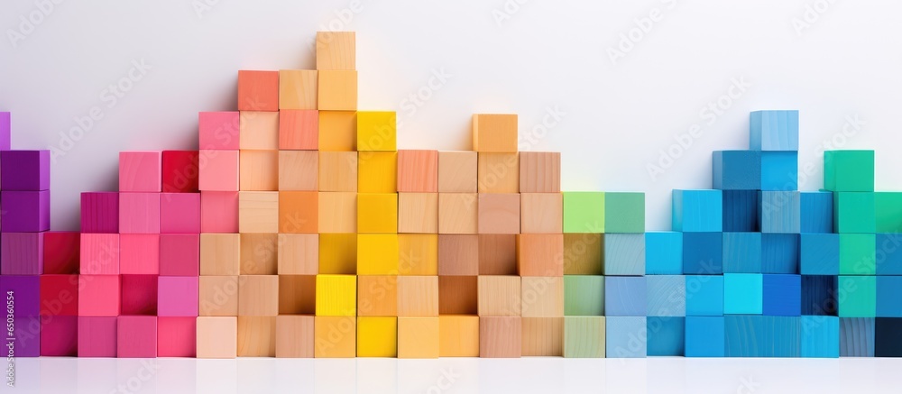 Colorful wooden blocks arranged on a white background suitable for creative or diverse uses