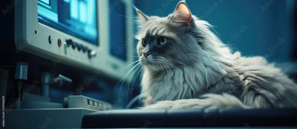 Vet uses ultrasound to examine cat s organs doctor cares for pets in clinic