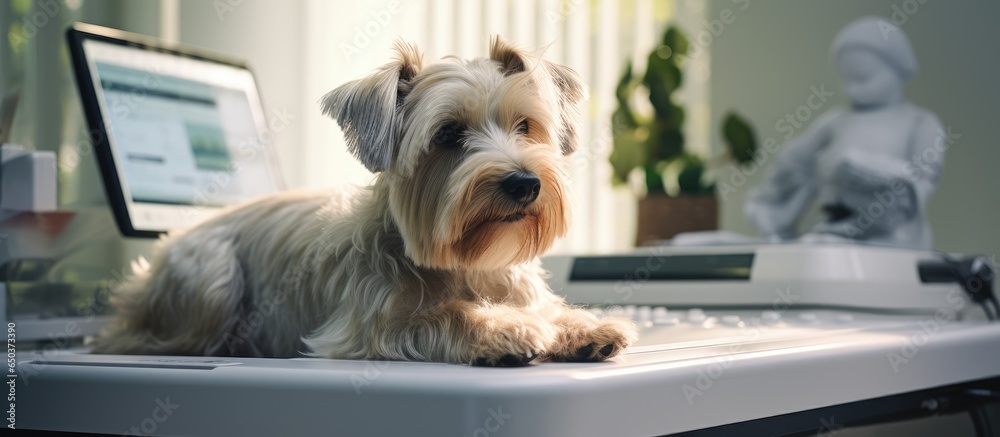 Terrier puppy getting ultrasound at vet clinic