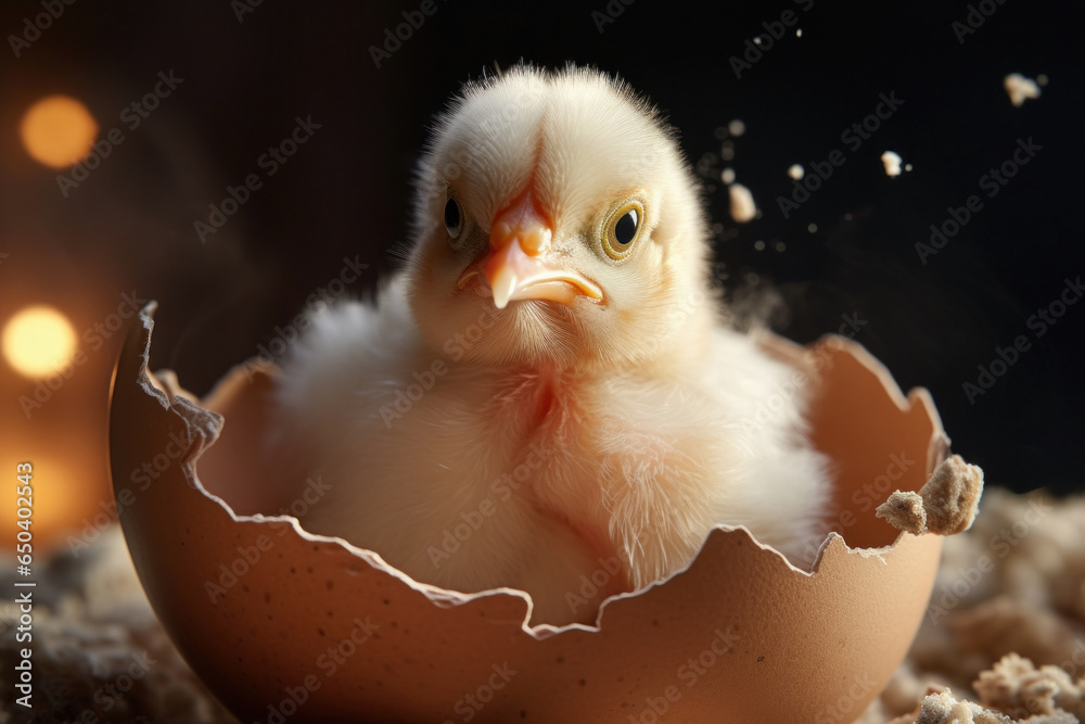 a newborn chicken in an eggshell