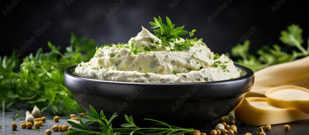 Herb infused vegan cashew cheese with scallions