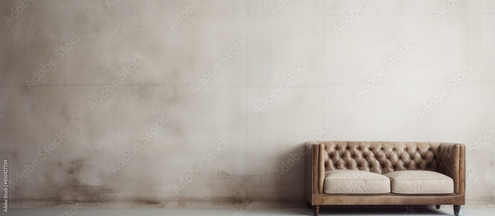 Bare white room with leather seat and concrete wall