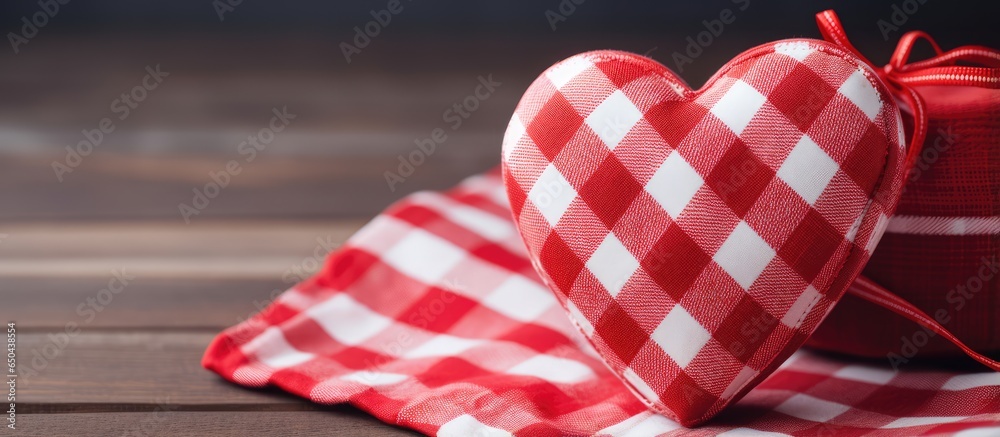 Romantic symbols on special occasions for a loved one in red plaid with Love lettering Suitable for St Valentine s Day and Women s Day Background is red and isolated