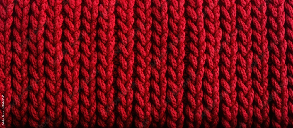 Hand knitted red wool fabric with a pattern texture