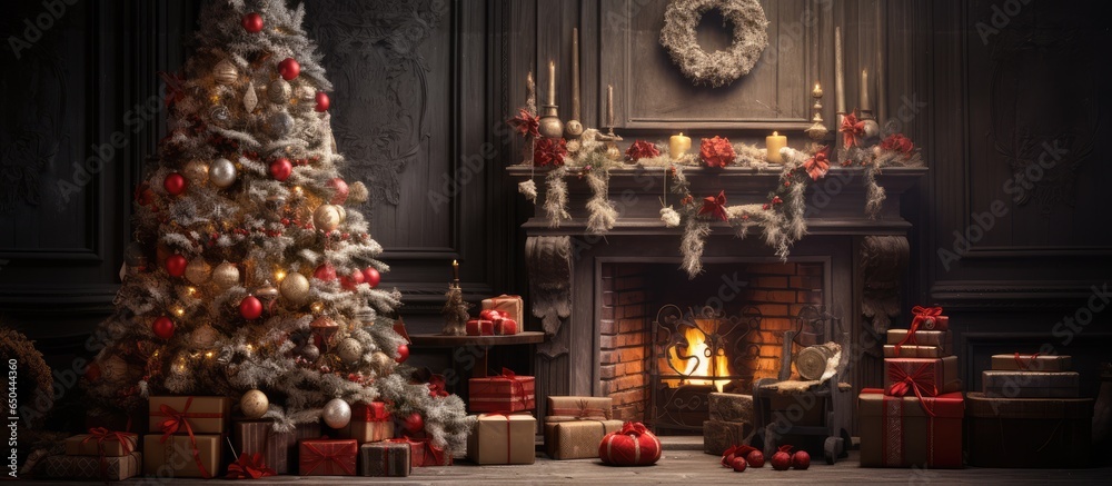 Christmas Feast with a beautifully decorated house and tree