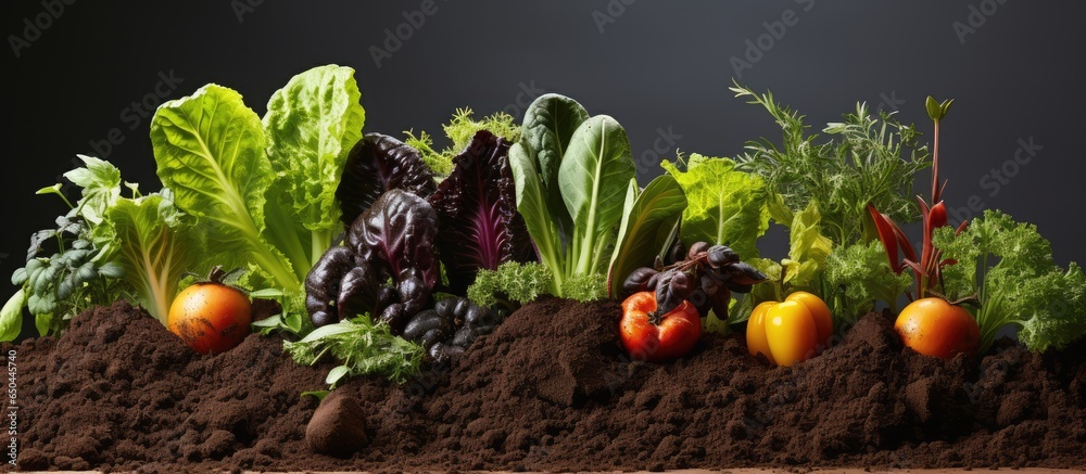 Rotting kitchen scraps and vegetable waste compost to fertilize soil and nourish young plants